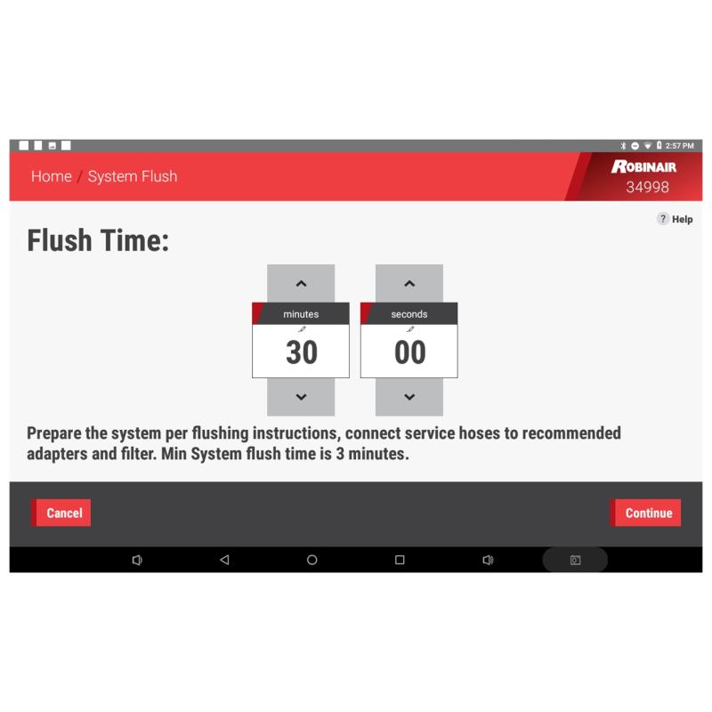 34998 connected AC machine system flush time screen